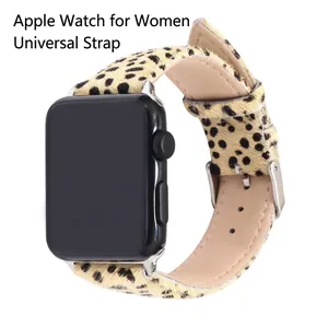 Leopard Print Pony Hair Genuine Leather Watch Band Compatible With Apple Watch 38mm 40mm 42mm 44mm For Women Men Handmade Replacement Strap