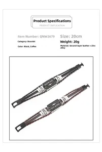 Detailed specifications of mens braided leather bracelet with cross and God Bless engraving