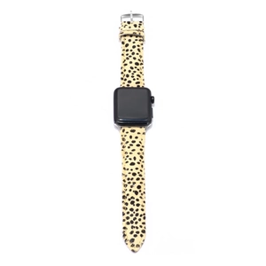 Leopard print calf hair leather watch band for Apple Watch with silver buckle
