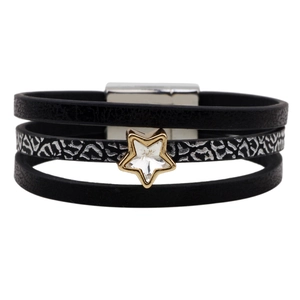Fashion Women Multi-layer PU Leather Bracelet Star Pentagram Rhinestone Charm Jewelry With Magnetic Buckle Elegant Hand Accessory