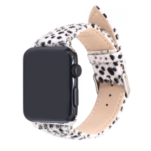 Leopard print pony hair leather watch band for Apple Watch with silver buckle