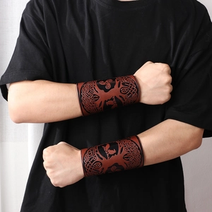 Bracciali in pelle PU con albero della vita celtico e finitura in stile vichingo vintage