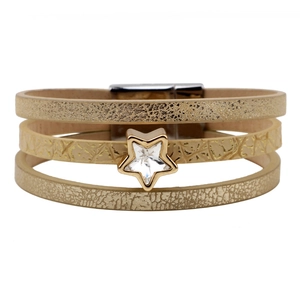 Fashionable multilayer gold leather bracelet with star charm and magnetic clasp