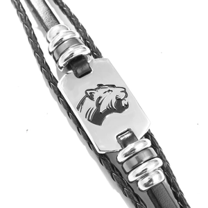 Bracciale multistrato da uomo in pelle PU intrecciata con placca metallica a leopardo
