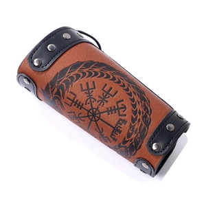 Vintage Viking leather bracer with Norse Vegvisir compass and silver metal rivets