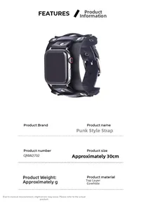 Detail view of black punk leather strap with silver metal rivets for smartwatches