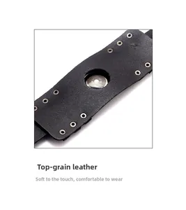 Detail view of premium black genuine cowhide leather watch band with soft texture