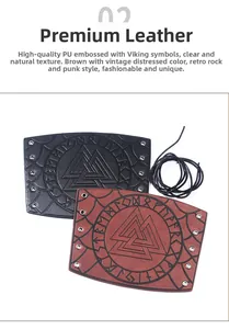 Detail of Viking Valknut embossed PU leather arm guard with adjustable metal eyelets