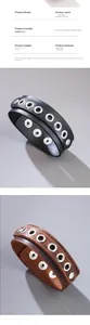 Close-up of punk style top layer cowhide leather bracelets with silver metal eyelets