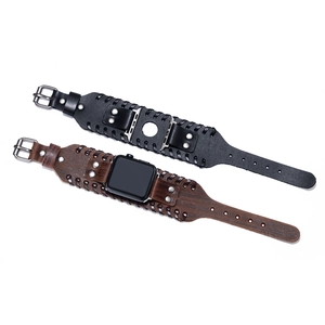 Vintage punk leather watch straps in black and brown with metal rivets for iWatch