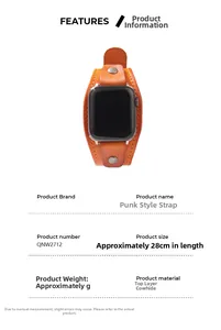 Detailansicht des braunen Lederarmbands im Punk-Stil für Apple Watch mit Metalldruckknöpfen
