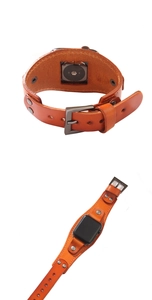 Detailansicht eines braunen Vintage-Lederarmbands für Apple Watch mit Nieten und Schnalle