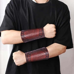 Viking Medieval Polyester Bracers Arm Guards Retro Pirate Punk Valknut Rune Embossed Guard For Men Cosplay Cycling Sports