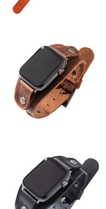 Detailansicht der hochwertigen Manschetten-Lederarmbänder mit Nieten für Apple Watch