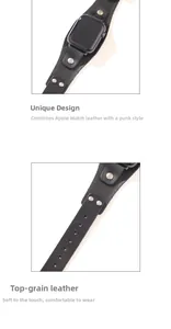 Detailansicht des Punk-Lederarmbands für Apple Watch mit runden Metallnieten