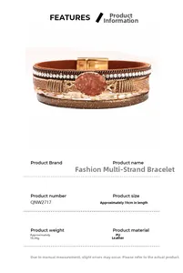 Detail specifications of Bohemian multi-layer leather bracelet with rhinestone and magnetic buckle
