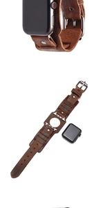 Detailed macro view of retro genuine leather apple watch strap with dark brown textured finish