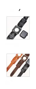 Macro view of punk style genuine leather watch bands with metal rivets for Apple Watch