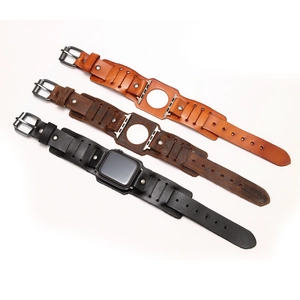Vintage genuine leather cuff watch bands for Apple Watch in black, brown, and coffee
