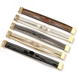Bohemian multi-layer leather bracelet with sparkling crystals and magnetic buckle