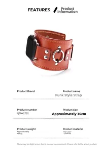 Brown punk leather strap with silver rivets and buckle for Apple Watch, 30cm length