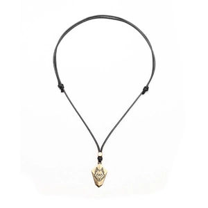 Collier avec pendentif tête de loup en bronze vintage et cordon ciré noir réglable