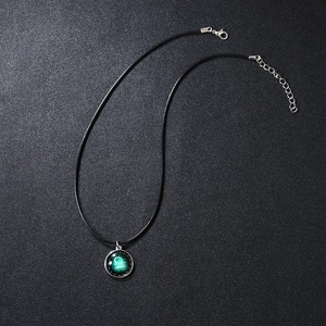 Unisex Twelve Constellation Luminous Pendant Necklace Glass Cabochon Metal Necklace With Black Wax Cord Fashion Jewelry