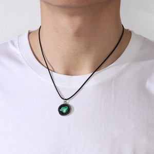 Luminous green zodiac glass pendant necklace with black woven rope for men and women