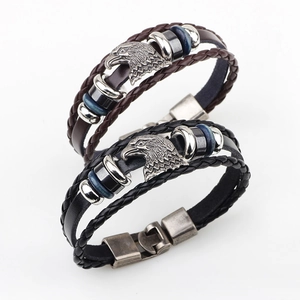 Vintage Eagle Head Multilayer Leather Bracelet For Men Women Hematite Alloy Braided Rope Retro Punk Style Jewelry