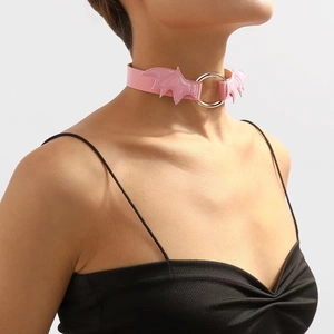 Gothic Punk Bat Wings Choker Necklace For Women Alloy Metal Ring Artificial Leather Adjustable Sweet Cool Neck Ring Jewelry