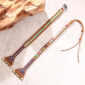 Bohemian style natural turquoise beaded strap compatible with Apple Watch in vintage design