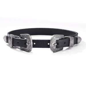 Collier Ras du Cou à Double Boucle en Alliage Sculpté Vintage Similicuir Noir Style Rue Punk Bijoux Femme