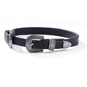 Ceinture vintage en cuir noir style western avec boucle florale argentée
