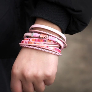 Bohemian Multi-layer Wrap Bracelet For Women PU Leather Rhinestone Inlaid Magnetic Buckle Fashion Jewelry Party Gift