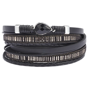 Bracelet Enroulé Multi-couches Bohème pour Femme en Cuir PU Avec Strass Incrustés et Fermoir Magnétique Bijoux Vintage Cadeau