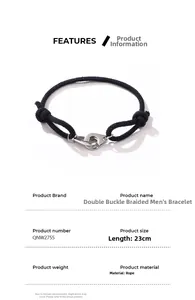 Detailed view of 23cm braided rope bracelet with interlocking silver metal handcuffs