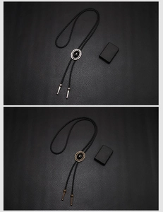 Detail von Vintage-Bolo-Krawatten mit Achatsteinen und geflochtenen Lederkordeln in zwei Farben
