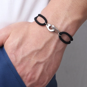 Unisex Stainless Steel Handcuffs Milan Rope Bracelet Adjustable Braided Cord Hand Chain Fashion Jewelry Gift For Men Women