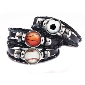 Leuchtendes Lederarmband-Set Sport mit Fußball-, Basketball- und Baseball-Anhängern
