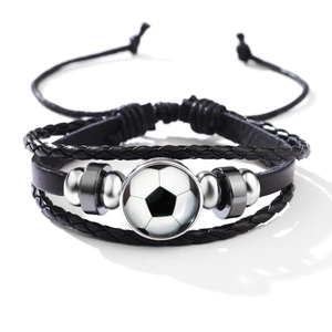Leuchtendes Leder Geflochtenes Armband Sport Fußball Basketball Baseball Glas Druckknopf Verstellbares Wickelarmband