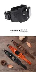 Retro punk style leather watch band featuring embossed eagle totem and stainless buckle