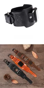 Dettaglio macro del motivo a nodo celtico goffrato su cinturino in pelle Apple Watch