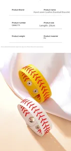 Detail von PU-Lederarmbändern im Baseball-Stil mit roten Nähten und Druckknöpfen