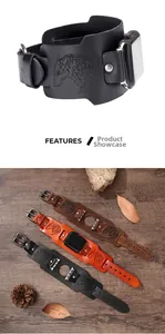 Retro-Lederarmband für Apple Watch mit Wolfskopf-Prägung und Edelstahlschnalle