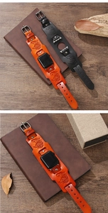 Detailansicht der Vintage-Lederarmbänder für Apple Watch mit Wolfskopf und Metallschnalle