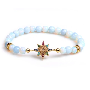 Chic bracelet étoile plaqué or avec perles opale bleu clair et zircons colorés