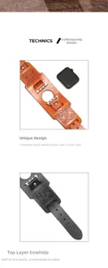 Dettaglio della trama in pelle e dei motivi in stile punk del cinturino per orologio Apple