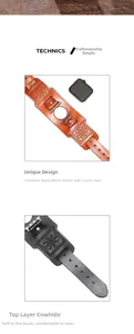 Detail of genuine cowhide leather watch band with vintage engraved compass totem design