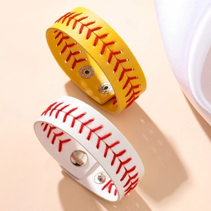 Handgefertigte Baseball Nähte Kordel Armband Für Damen Herren Sportlich Mode Verstellbarer Druckknopf Leder Stil Armband Schmuck Geschenk