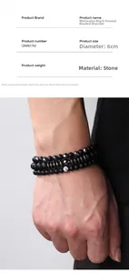 Close-up of triple-layered matte black stone beaded bracelet with 6cm inner diameter
